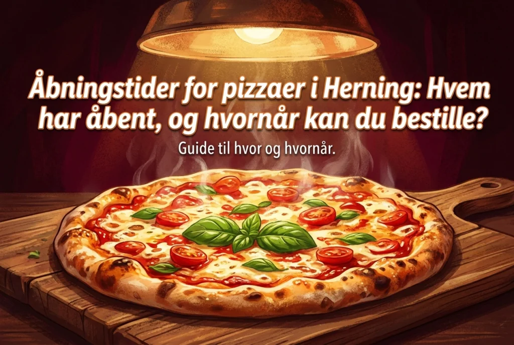 Professional header image for list-based article: Åbningstider for pizzaer i Herning: Hvem har åbent, og hv...
